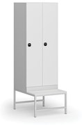 Šatníková skrinka s lavičkou, 2 oddiely, 1875 x 600 x 500/800 mm, zámok s čítačkou RFID kariet, laminované dvere, biela