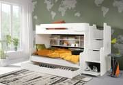 Detská poschodová posteľ s rozšíreným spodným lôžkom a zásuvkou HARRY biela - 200x90/120 cm