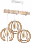 BERGE LED závesné stropné svietidlo, drevené, biele, 3xE27, vzácna guľa