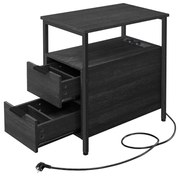 Príručný stolík, nočný stolík s káblom, 2 zásuvky, antracitovo sivý