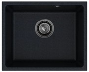 Sink Quality Crypton 55, kuchynský granitový drez 460x375x205 mm + čierny sifón, čierna škvrnitá, SKQ-CRY.B.1KBO.55.XB