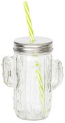 Sklenená nádoba na pitie v tvare kaktusu s viečkom a slamkou - 12 * 7 * 14 cm / 0,35l