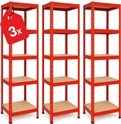 Akcia 3x Regál 180x40x40 cm lakovaný 5-policový, nosnosť 875 kg - červený