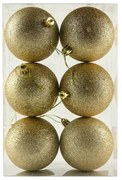 DECOLED Plastové guľôčky, 8 cm, šampanské, 6x trblietky