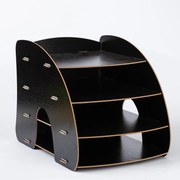 Drevený DIY kancelársky zásobník na dokumenty, organizér na dokumenty 4 priehradky čierny QS211 Čierna