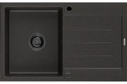 Mexen Bruno granitový jednokomorový drez s odkvapkávačom 795 x 495 mm, Čierna/Zlatá metalíza, Sifón Čierna - 6513791010-75-B