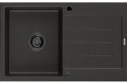 Mexen Bruno granitový jednokomorový drez s odkvapkávačom 795 x 495 mm, Čierna/Zlatá metalíza, Sifón Čierna - 6513791010-75-B