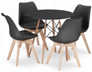 Jedálenská zostava TODI 80cm okrúhly stolový set čierny+ 4 stoličky MARK čierne