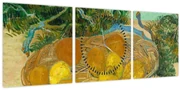 Obraz - Vincent van Gogh, Still Life of  Oranges and Lemons with  Blue Gloves, reprodukcia (s hodinami) (90x30 cm)