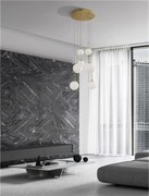 Nova Luce závesné svietidlo Hook saténový zlatý kov a opálové biele sklo Led