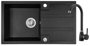 Laveo Barbados, 1-komorový granitový drez 760x440x194 mm + drezová batéria Granit 8, čierna škvrnitá, LAV-SBBA711T