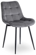 Zamatová jedálenská stolička CHRIS sivá/čierne nohy