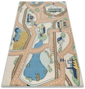 Detský koberec REBEL ROADS Playtime 32 Mesto protišmykový - béžový / zelený