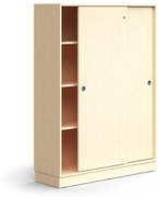 Skriňa s posuvnými dverami QBUS, 3 police, so soklom, s madlom, 1636x1200x400 mm, breza