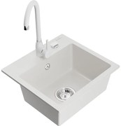 Mexen Milo, 1-komorový granitový drez 43,5x41 cm a kuchynská batéria Telma, biela, 6505-20-670200-20