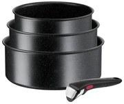 Hliníkové hrnce v súprave 3 ks s nepriľnavým povrchom/s odnímateľnou rukoväťou na indukčný varič INGENIO Black stone L3998902 – Tefal