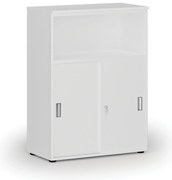 Kombinovaná kancelárska skriňa so zásuvnými dverami PRIMO WHITE, 800 x 420 x 1087 mm, biela