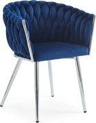 Zamatové jedálenské kreslo ORION VELVET so striebornými nohami, tmavomodré