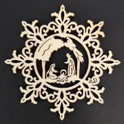 AMADEA Drevená ozdoba vločka s betlehemom 9 cm