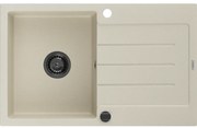 Mexen Bruno, granitový drez 795x495x200 mm, 1-komorový, béžová s čiernym sifónom, 6513791010-69-B