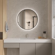 Erga Emma, okrúhle LED zrkadlo 50cm, čierny kovový rám, 1150 lm, 6500K, zadné osvetlenie, ERG-V01-201-5050-BK