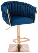 LuxuryForm DESIGN Barová stolička NORDEN VELUR na zlatej hranatej podstave - modrá