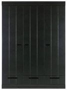 Čierna šatníková skriňa s konštrukciou z borovicového dreva WOOOD Connect, šírka 140 cm