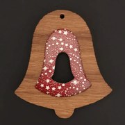 AMADEA Drevená ozdoba z masívu s farebným vkladom - zvonček s hviezdami 8 cm