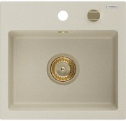 Mexen Milo, granitový drez 435x410x171 mm, 1-komorový, béžová so zlatým sifónom, 6505441000-69-G