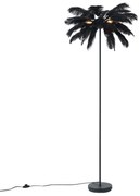 Stojacia lampa Art Deco čierna s čiernym perím - Peahen