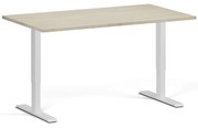 Výškovo nastaviteľný stôl, 140x80 cm, 2 motory, biela podnož, dub prírodný