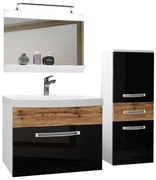 Kúpeľňový nábytok Belini Premium Full Version čierny lesk / dub wotan   + umývadlo + zrkadlo + LED osvetlenie Glamour 38  GLA PM 2/0/W/BDW/0/MB/PP