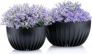 PLASTOVÝ KVETINÁČ STRIPPED ECO SADA 2KS 16X30 CM+15X24 CM ČIERNA