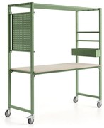 Mobilný stôl TEAMWORK, box na príslušenstvo, panel na náradie, zelená/jaseň