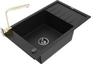 Mexen Elias granitový jednokomorový drez s odkvapkávačom a kuchynskou batériou Rita, Čierna - 6511-77-670300-50-B