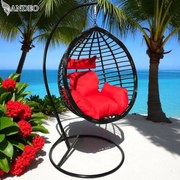 Závesné hojdacie kreslo TOBAGO EXTRA - čierne + červené vankúše