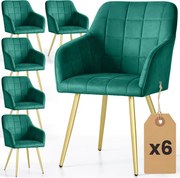 Sada šiestich jedálenských stoličiek LUXANO zamatové, fľaškovo zelené / zlaté nohy (6 ks)