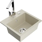 Mexen Milo, 1-komorový granitový drez 435x410x171 mm a chrómová batéria Rita, béžová, 6505-69-670300-00