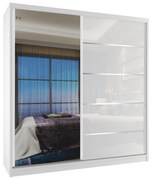 Šatníková skriňa 158cm Belini biely mat / biely lesk s posuvnými dverami a zrkadlom  MG SZP3/2/W/WI/1L5W/HI