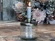 Bronzový antik svietnik na úzku sviečku s pohárom Fancio - Ø 8*10cm