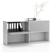 PLAN Kancelársky policový regál LAYERS, dlhý, 2 boxy, 1582 x 400 x 777, biela / sivá