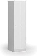 Kovová šatníková skrinka S1 zúžená, 2 oddiely, 1850 x 500 x 500 mm, demont, cylindrický zámok, laminované dvere, biela