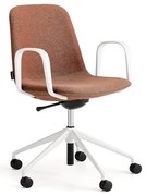 Stolička LANGLEY, nízky sedák, s kolieskami a podrúčkami, biela/medená