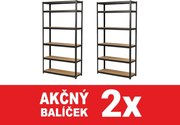 Akcia 2x Regál 220x120x50 cm lakovaný 6-policový, nosnosť 1050 kg - čierny - 2ks