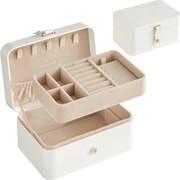 Šperkovnica, 2-poschodová šperková úložná schránka, 11 x 16 x 8 cm, oblá biela