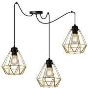 Závesné svietidlo Fusion Spider, 3x zlaté drôtené tienidlo