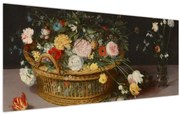 Obraz - Jan Brueghel the Elder, Flowers in a Basket and a Vase, reprodukcia (120x50 cm)