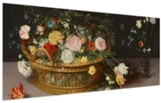 Obraz - Jan Brueghel the Elder, Flowers in a Basket and a Vase, reprodukcia (120x50 cm)
