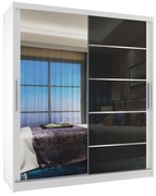 Šatníková skriňa 133 cm Belini biely mat / čierny lesk s posunými dverami zrkadlom a zásuvkami MGB SZP6/1/W/1L5B/KLAL