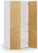 Kancelárska policová skriňa PRIMO WHITE, polené dvere, 800 x 500 x 1781 mm, biela/buk